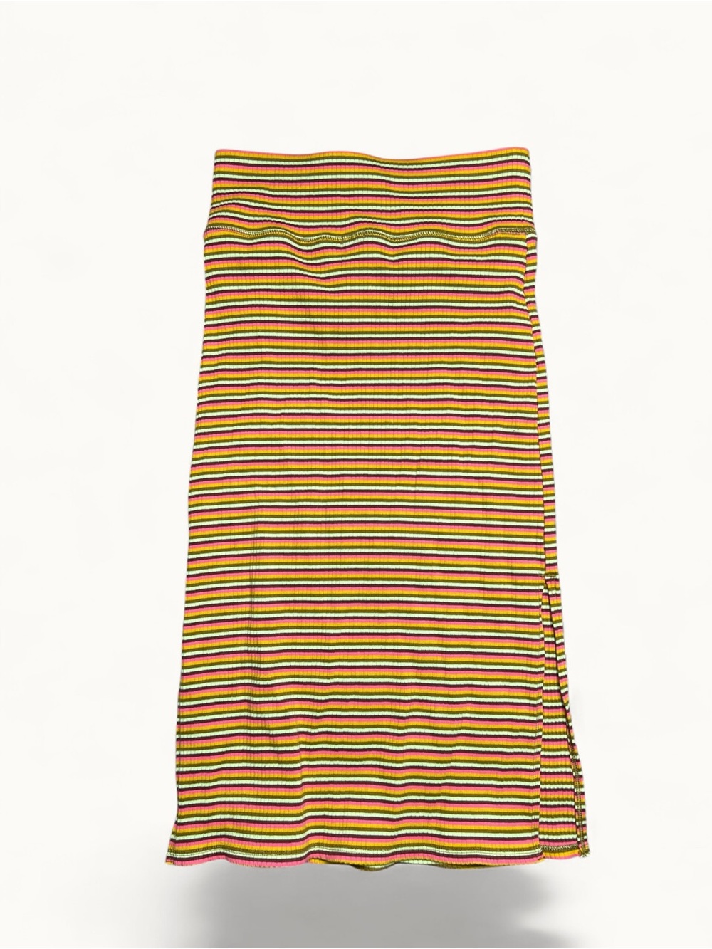 Aerie Pink Multicolor Striped Ribbed Double Slit Midi Skirt